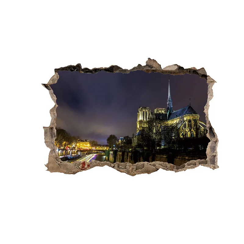 Разбитая стена Нотр Дам де Пари ночные художественные декорации украшения