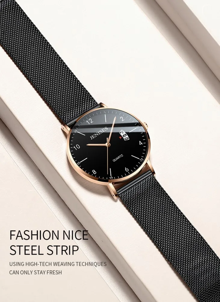 Jenises, мужские часы, Лидирующий бренд, роскошные, мужские кварцевые часы, спортивные, повседневные, наручные, тонкие, стальные, сетчатые, водонепроницаемые часы, мужские часы