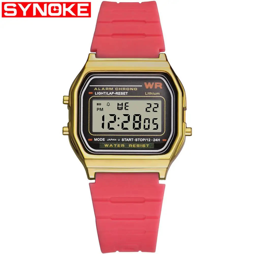 gold and rose red SYNOKE мужской квадратный светодиодный цифровые часы пластиковые плавательные спортивные черные водонепроницаемые мужские часы дисплей наручные часы ударопрочный - Цвет: gold and rose red