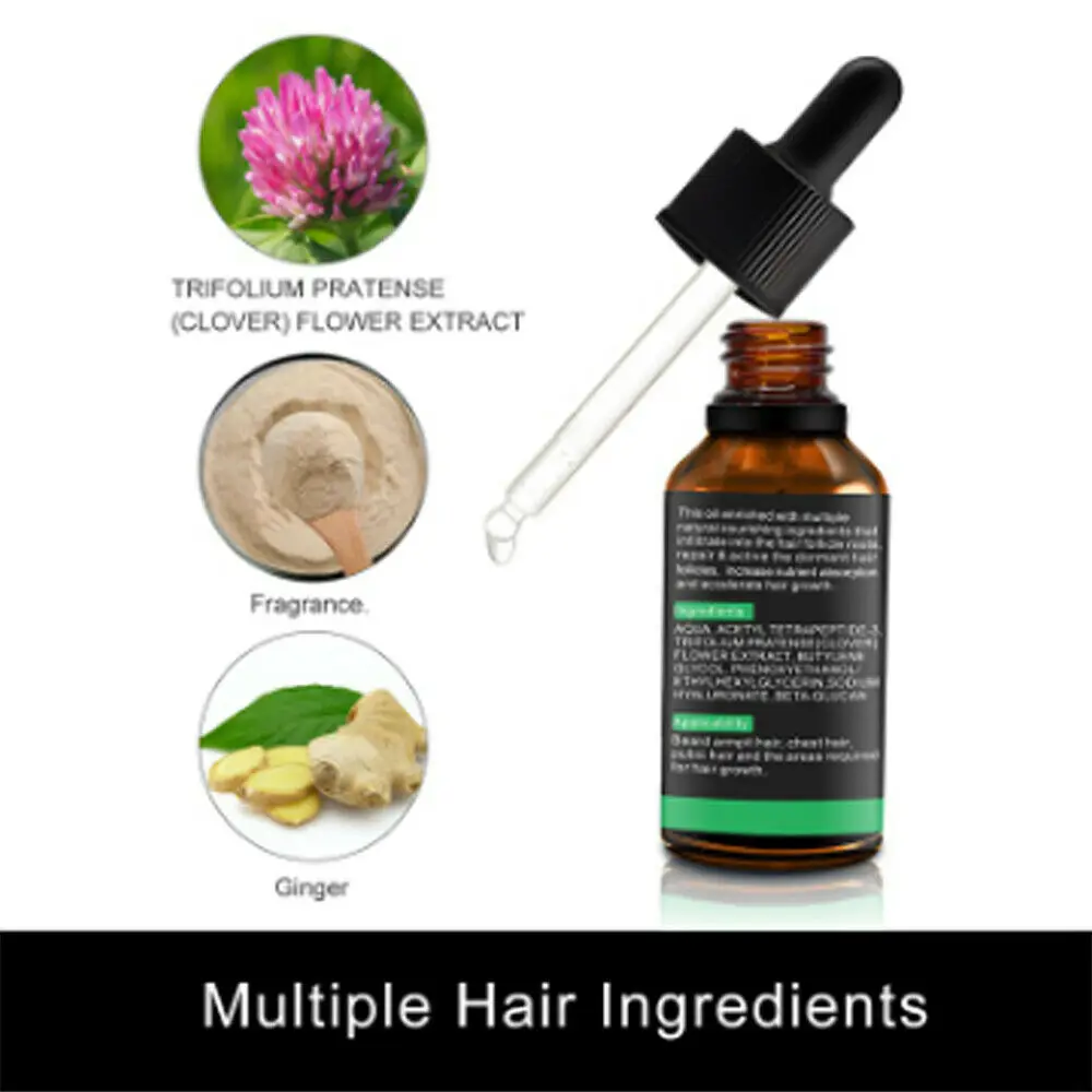 

30ML Natural Face Beard Mustache Sideburns Growth Enhancer Fast Grow Liquid Oil