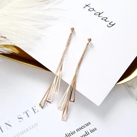 yun ruo 2018 new arrival fashion triangl tassel stud earring line rose gold color woman gift titanium steel jewelry not fade