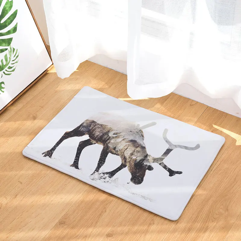 DecorUhome Anti-Slip Водонепроницаемые Двери Коврик Животных Лес Олень Живописные Ковры