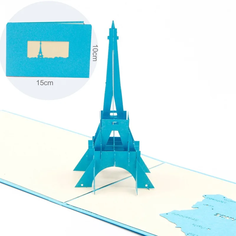 Eiffel Tower blue Нотр-Дам де Пари миниатюры день рождения 3D карты Карта мира аттракционы деловые приглашения карты мальчик подарки туристическая открытка - Цвет: Eiffel Tower blue