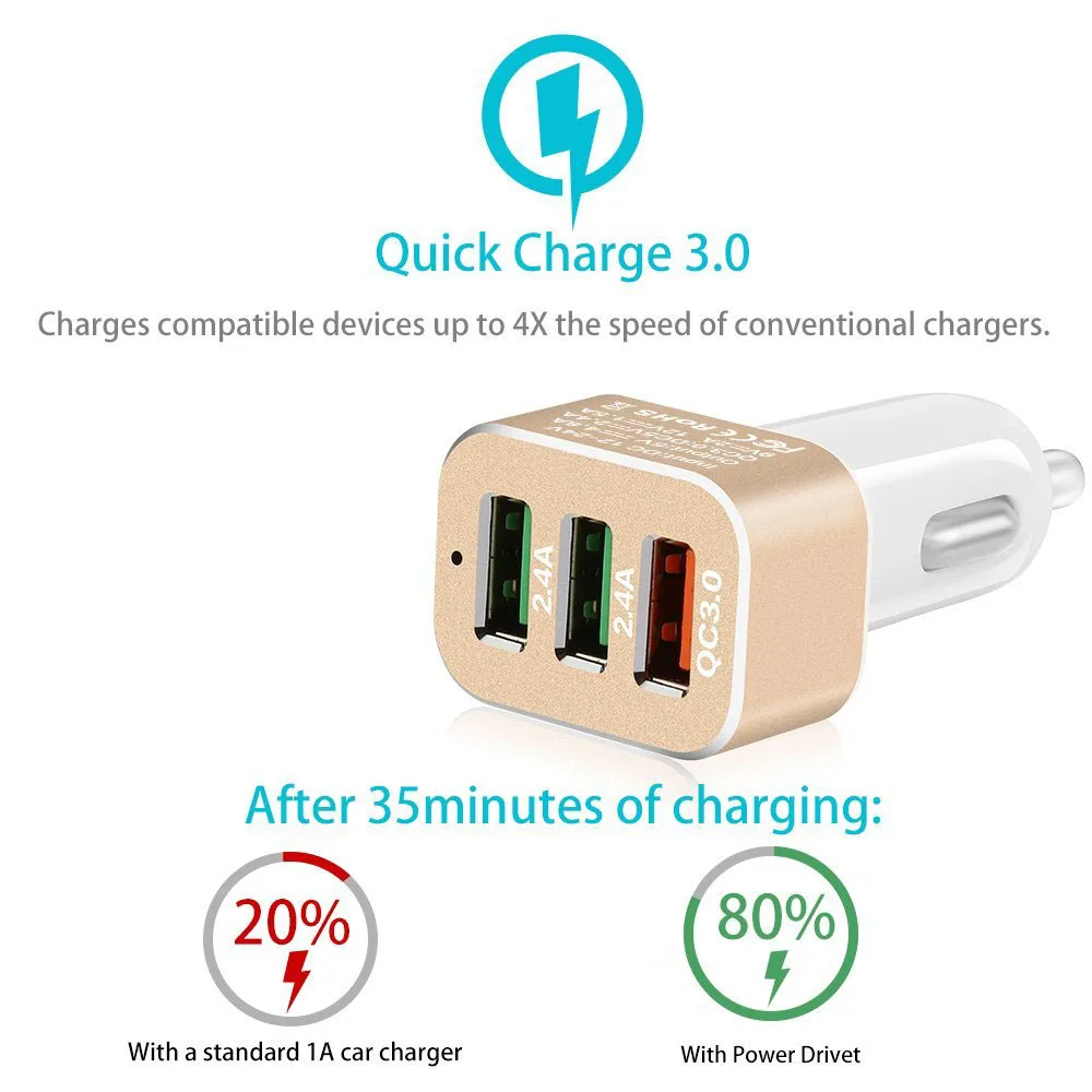 Фото 1x универсальное автомобильное зарядное устройство с 3 USB-портами QC 3,0 42 Вт для iPhone Galaxy S7 / S6 / Edge/Plus, автомобильное зарядное устройство для смар... №5