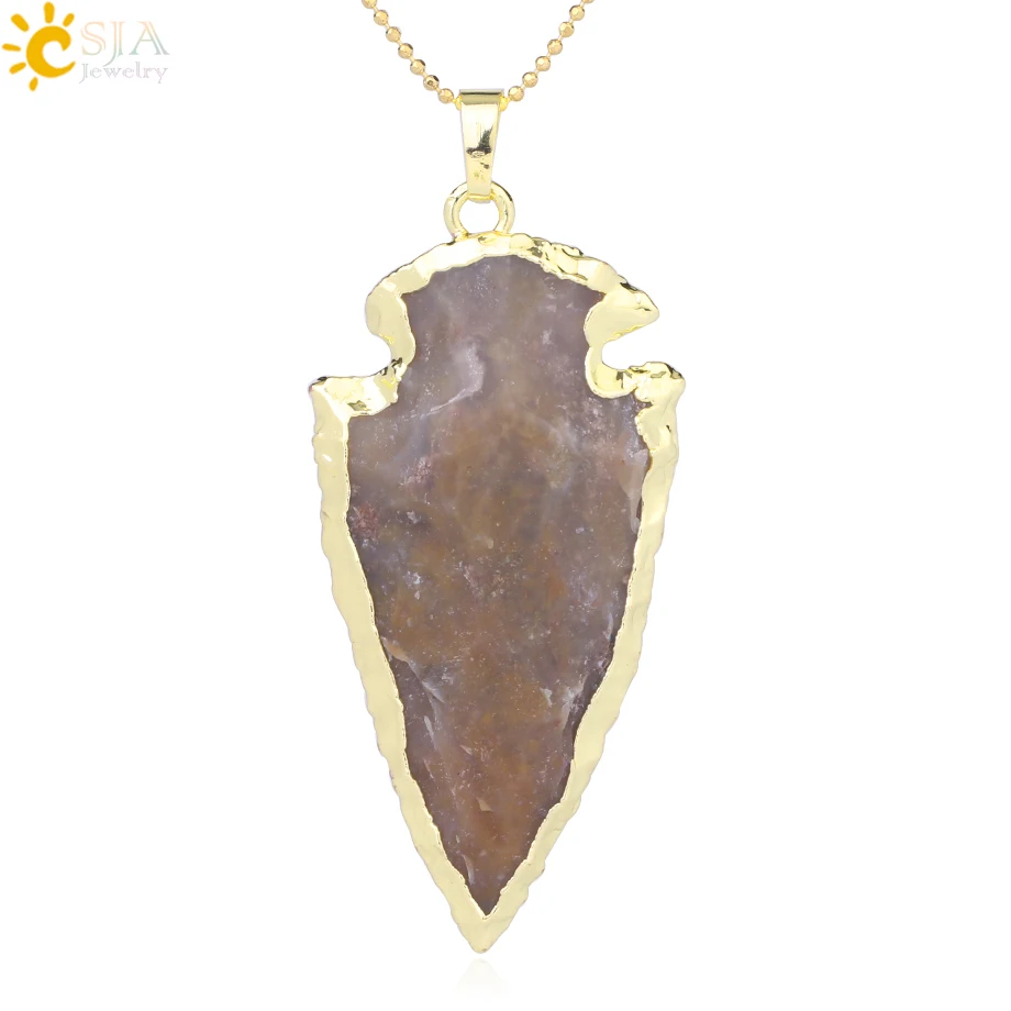 CSJA Amulet Подвеска В Форме стрелы Природный Камень индийский агат оникс золотого