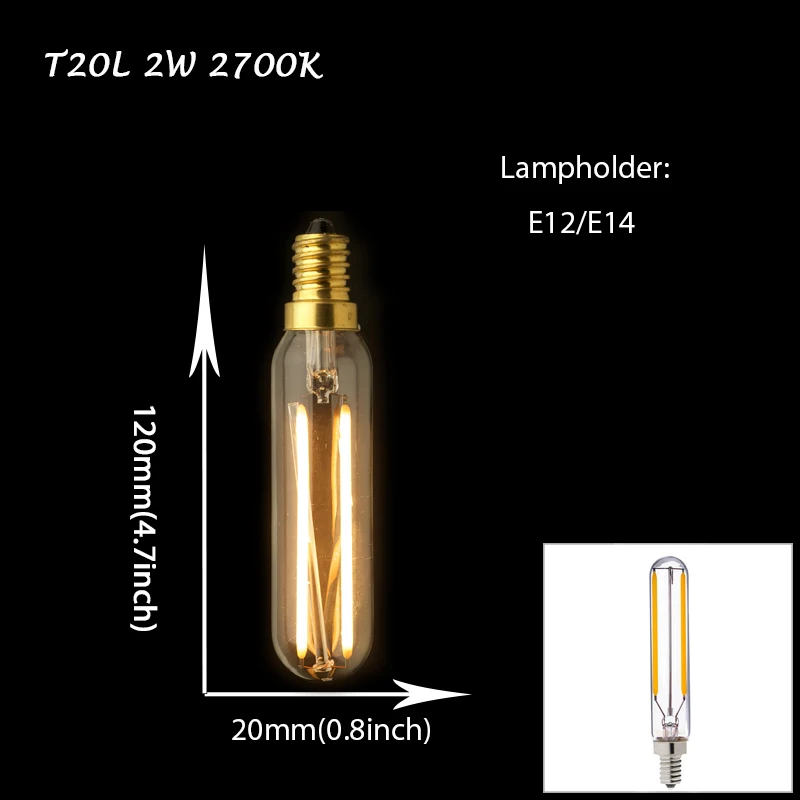 T20L 2W 2700K 5 шт T20 T30 T45 лампада led Ретро нить накаливания свет e27 e12 светодиодные лампы накаливания Новинка Lights Декор для дома - Испускаемый цвет: T20L 2W 2700K