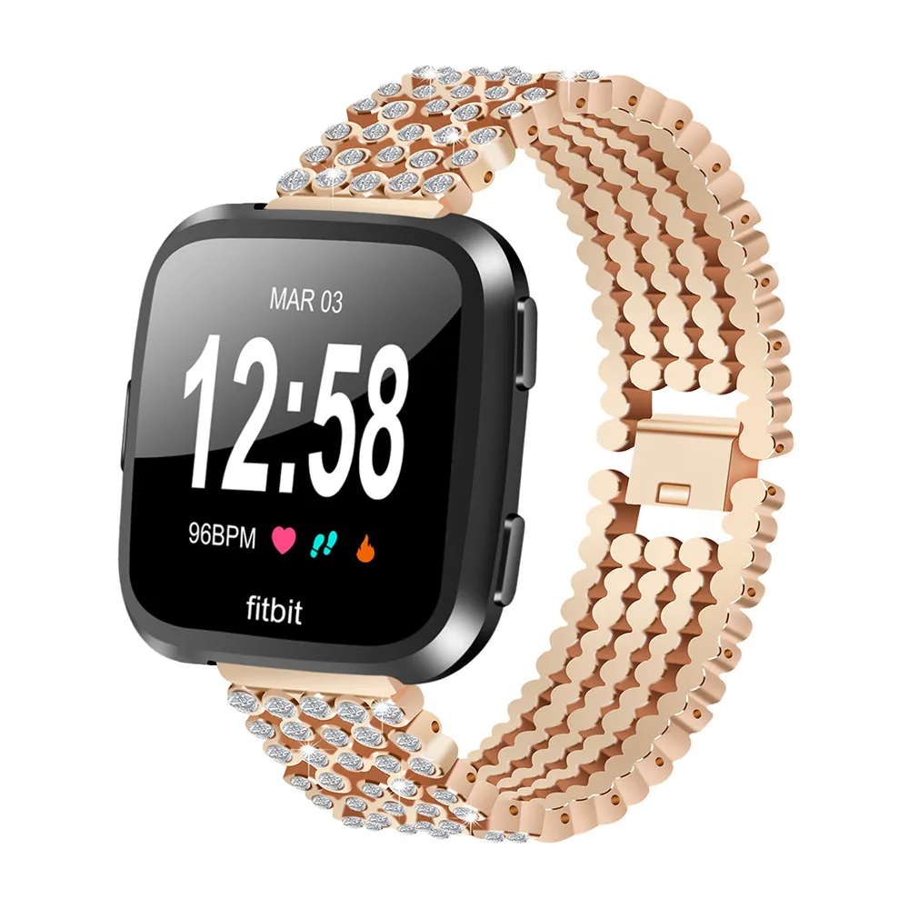 Ремешок для часов Fitbit Versa Five стальной браслет с 5 бусинами круглые стразы