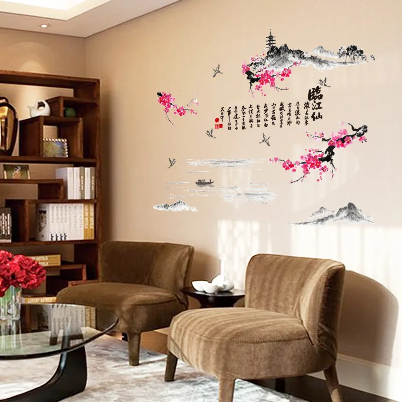 Настенные картинки в китайском стиле с изображением гор рек цветущей сливы