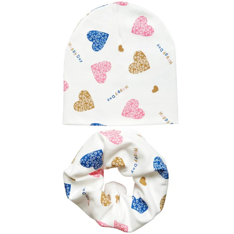 hat scarf set love Детская шапка, Осень-зима, детский хлопковый шарф воротничок, шапки для маленьких мальчиков, шапки для девочек, шапка для новорожденных, аксессуары для одежды - Цвет: hat scarf set love