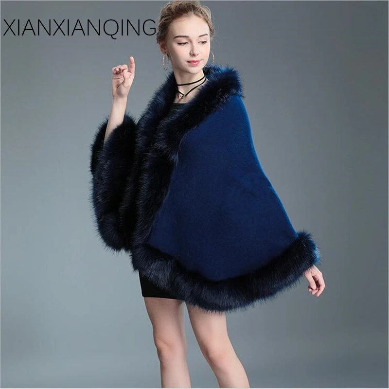 Xianxianqing Элитный бренд зимние женские дамы искусственного меха пончо Autumn Cashmere