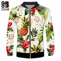 ogkb 3d tropical full printed pineapple flower and leaves elegance novelty jacket refreshing coat beige long sleeve sweatshirt