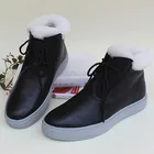 Женские ботинки на платформе, Черные ботильоны из 100% натуральной кожи, на меху, со шнуровкой, зимняя обувь, (83079)