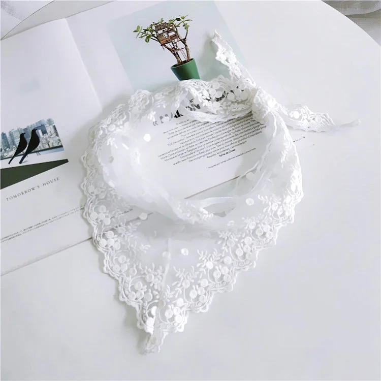 Lace white Летний женский кружевной треугольный шарф с кисточками, шейный платок, женские бандажные цветочные шарфы, шаль для женщин, Bufanda Mujer, черный, белый - Цвет: Lace white