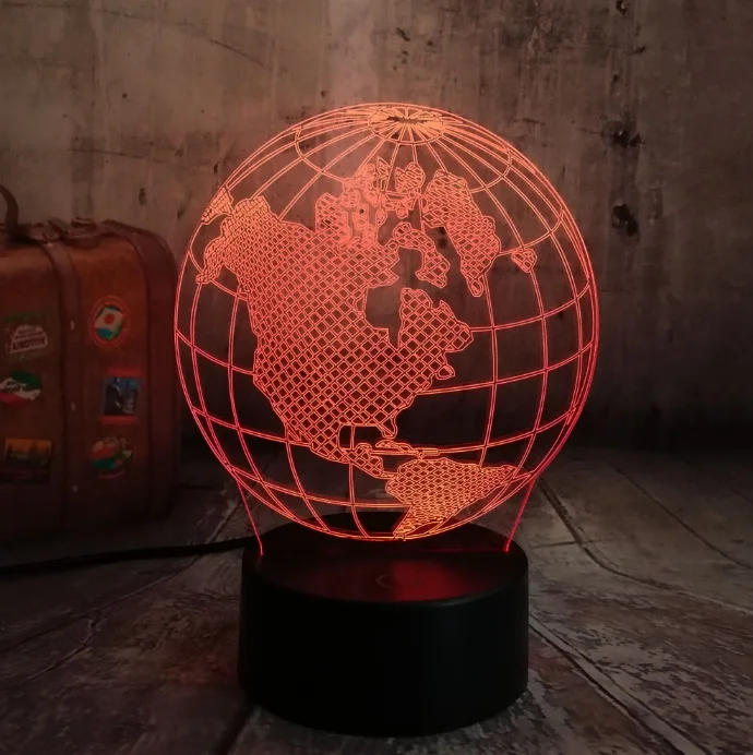 Новинка глобус Карта Америки 3D RGB светодиодный ночник многоцветный 7 цветов удаленного Управление USB настольная лампа Home Decor Рождественский подарок - Испускаемый цвет: Globe Map