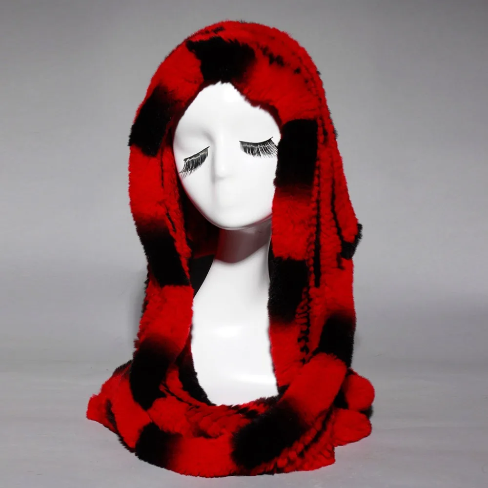 Зимний женский шарф с капюшоном из кроличьего меха разноцветная толстовка