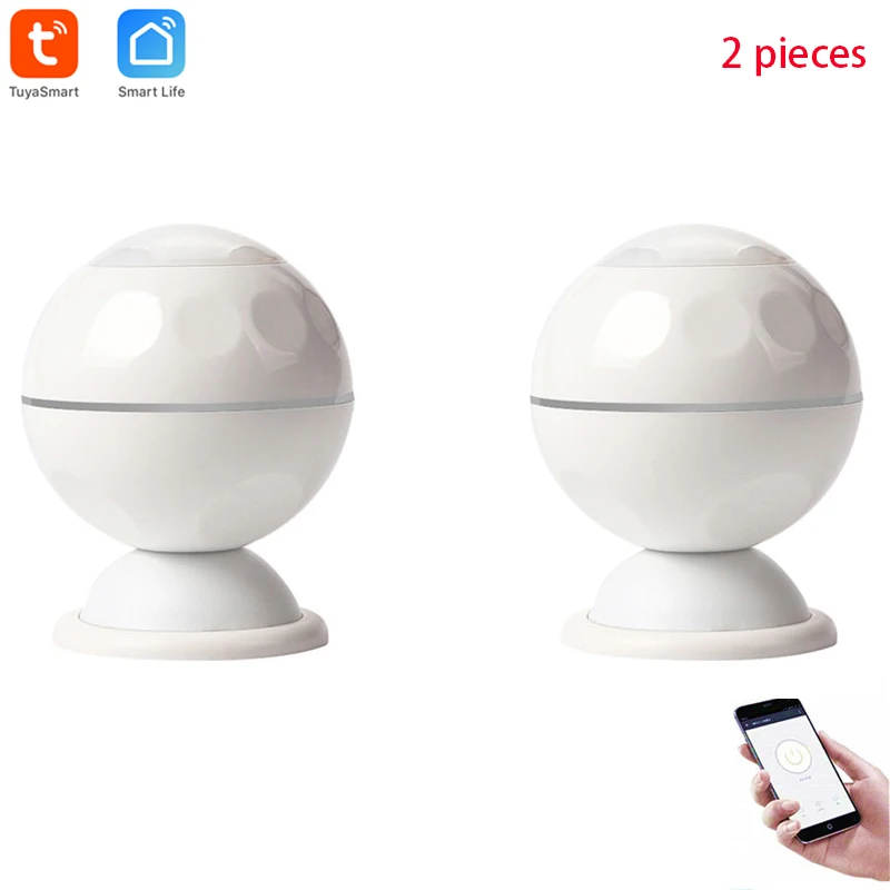 2 pieces Умный WiFi PIR датчик движения Детектор с магнитным кронштейном для домашней безопасности, WiFi инфракрасный детектор совместим с IOS и Android - Комплект: 2 pieces
