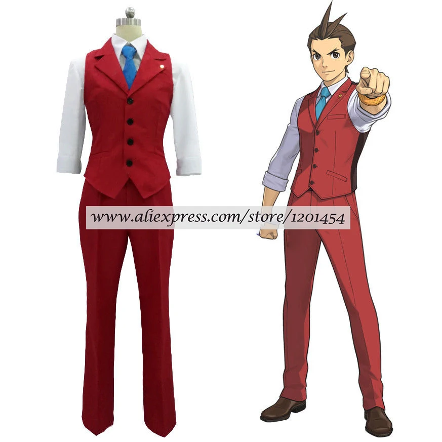 Ace Attorney Apollo Justice Red Vest Suit Outfit Cosplay Costume Full Set