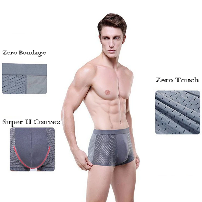

3 Pcs Panties Mens Breathable Mesh Ice Silk Hollow Sexy Boxers Shorts Four Corner Underwear Quality Men Nylon Home Underpants