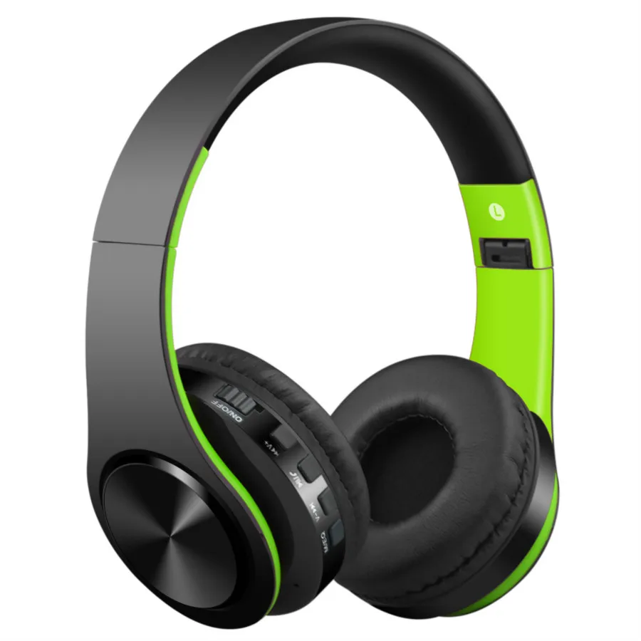 Black Green Bluetooth гарнитура беспроводная гарнитура поддерживает TF карту мобильный компьютер планшет тяжелый бас складной портативный регулируемый - Цвет: Black Green