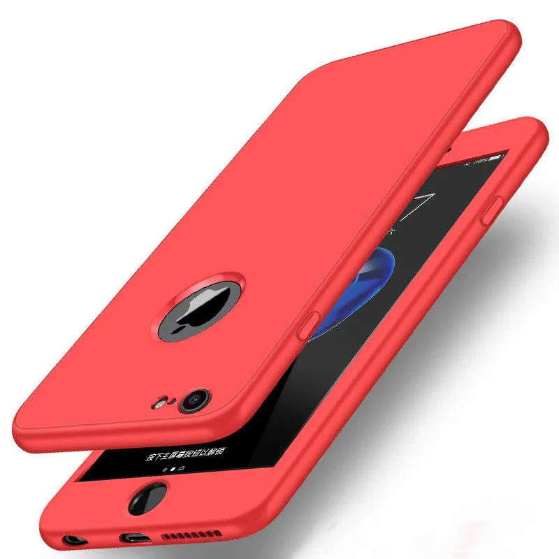 Red 360 градусов Полная защита чехол для телефона для iPhone 6 S 6s 7 8 Plus 5 5S SE X XS Max XR 6Plus 7Plus 8 Plus Coque Мягкий силиконовый чехол - Цвет: Red