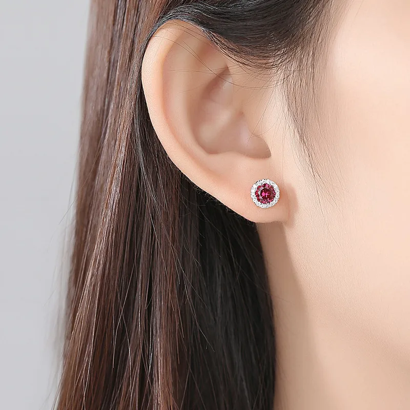 

FXLRY Hot Selling Silver color micro-inlaid zircon Fashion Round red zircon Stud Earrings for Women Jewelry