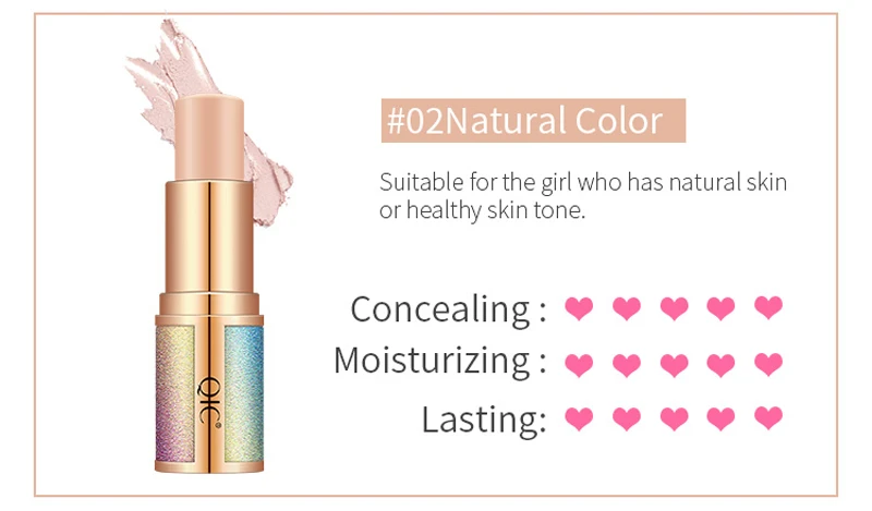 02 Natural Color QIC Хайлайтер для лица и бронзатор палка мерцающая пудра сливочный водостойкий консилер блеск контур лица 3D текстовый маркер для лица - Цвет: 02 Natural Color