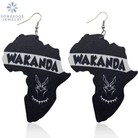 somesoor wakanda african wood drop earrings design jewelry black tribal quenn afro motherland map pattern for lady women gifts