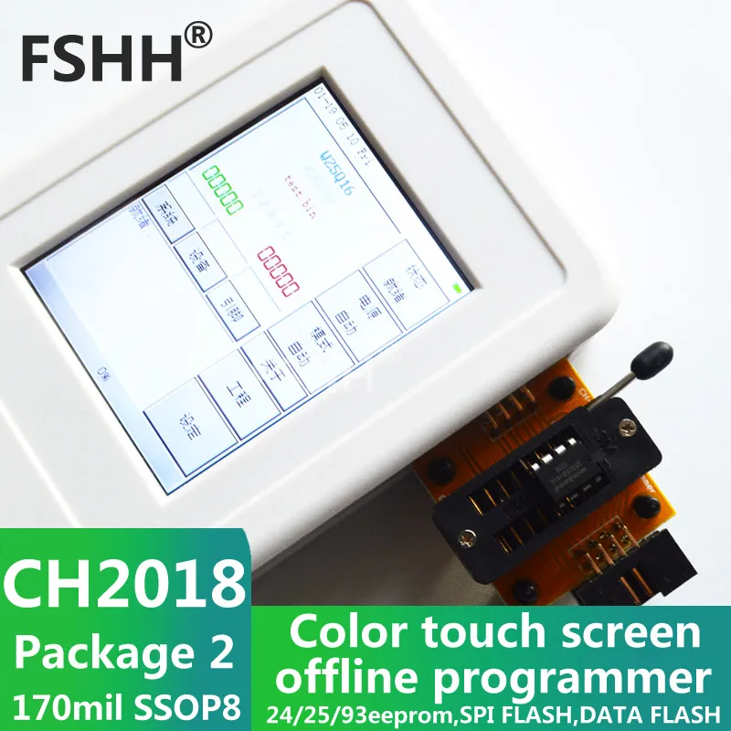 Офлайн программатор CH2018 с цветным экраном SPI 24/25/93EEPROM DATA FLASH адаптером разъема 170mil