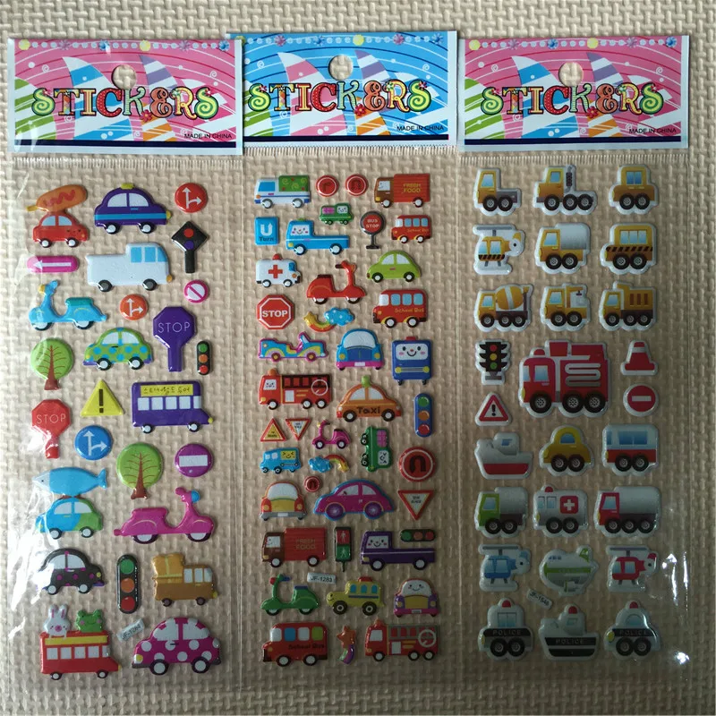 6PCS / lot Mixed Cartoon Bubble Stickers Transport Cars Children Kids Girls &amp Boys Decoration Christmas Gift | Игрушки и хобби