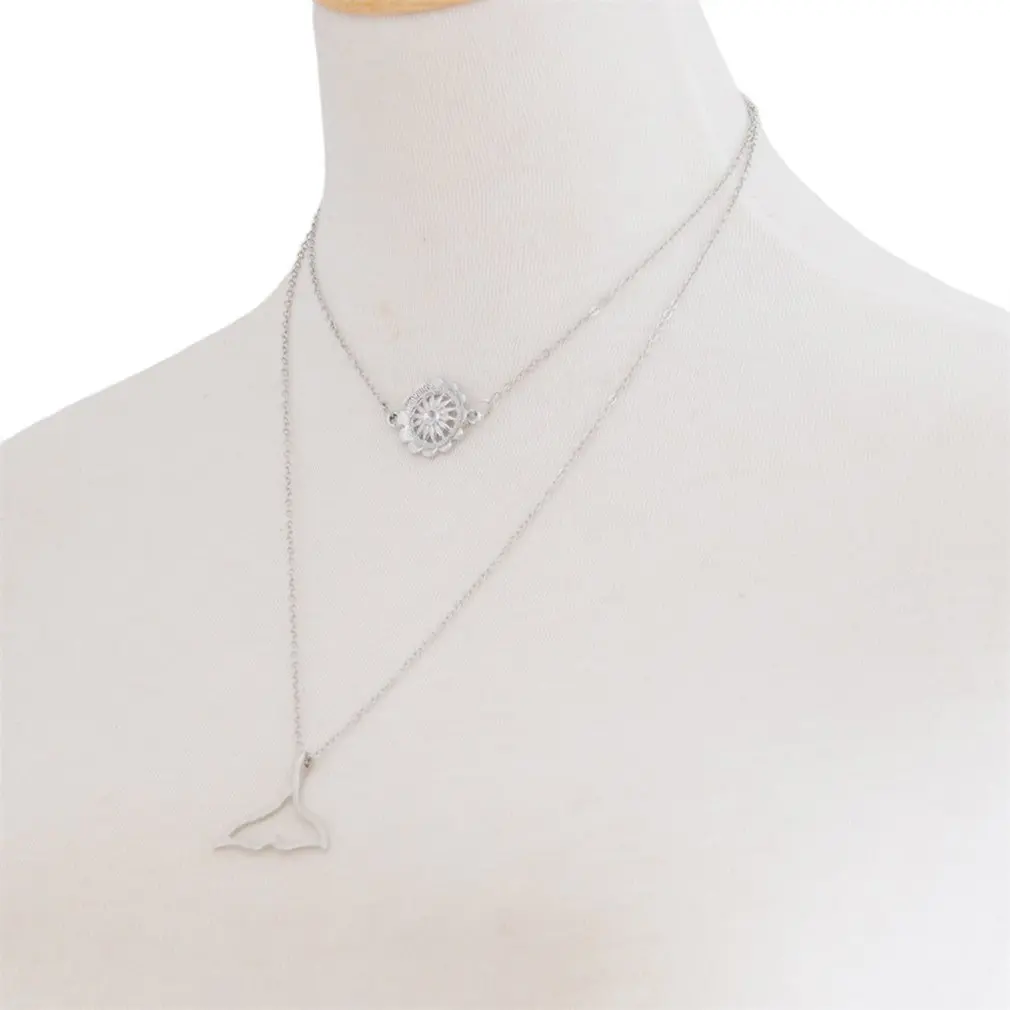 Простой женский богемный Русалка Рыба Двухслойное Ожерелье Подвеска цепочка