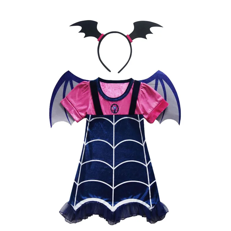A Headband 2pcs Disfraz Vampirina/костюм для девочек, платье для Хэллоуина, Детская повязка на голову с маской, Эксклюзивное платье для детей, Elza vetement enfant fille, Маскировка - Цвет: A Headband 2pcs