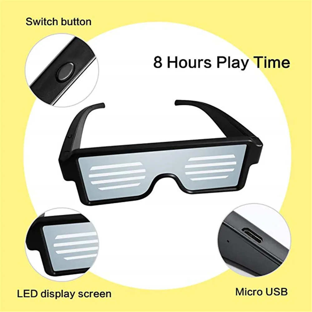 Светодиодные вечерние очки светодиодный дисплей 8 режимов на выбор зарядка через