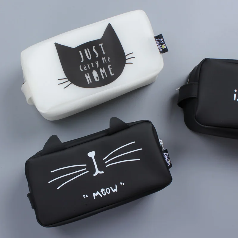 Новый милый силиконовый чехол для карандаша с котом большая емкость сумка ручки