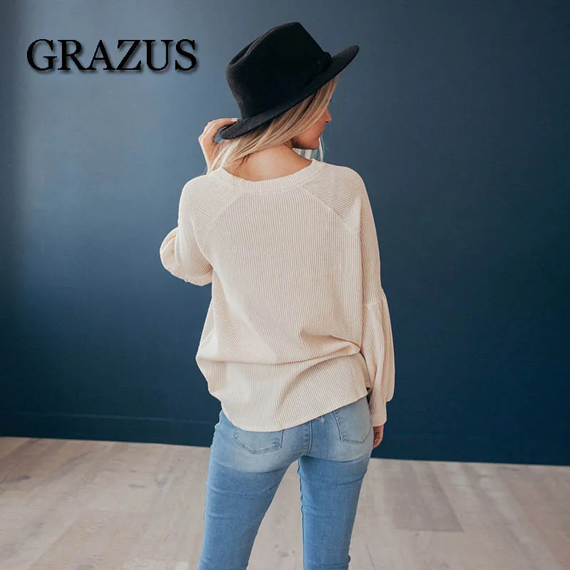 Grazus Casual Loose Women Sweatwear 2018 Autumn Winter O-Neck Long Sleeve Pullovers For Womens Fashion Solid Hoodies Tops | Женская