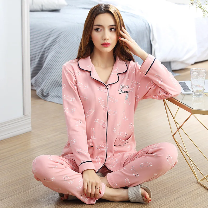 Женские пижамы Демисезонный теплый хлопок плюс Размеры розовая пижама костюм