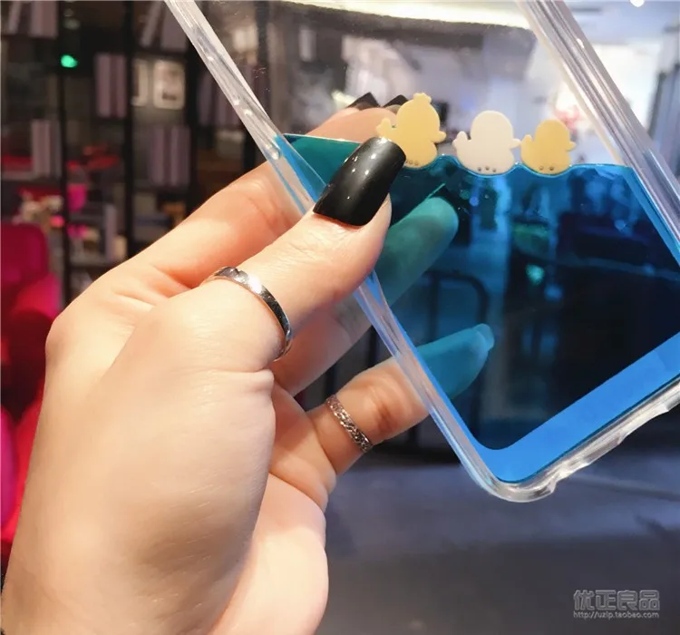 Чехол для iPhone 12 мягкий 3D чехол с плавающей жидкостью и желтой уткой 11 X XS Max XR 8 6S Plus
