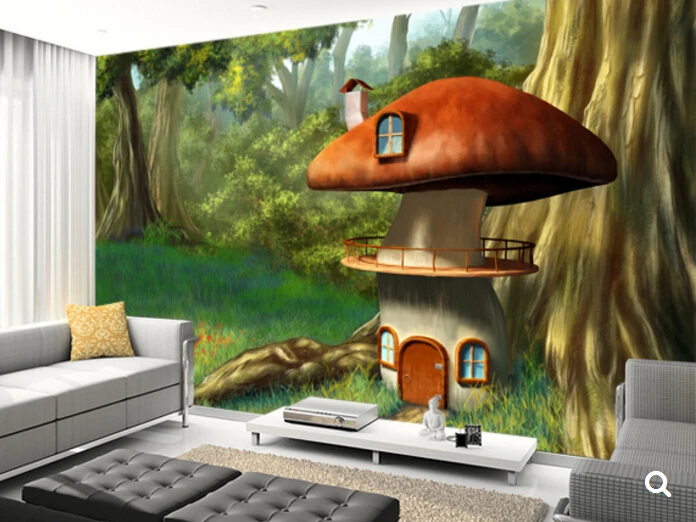 Пользовательские детские обои гриб дом 3D мультфильм роспись для гостиной