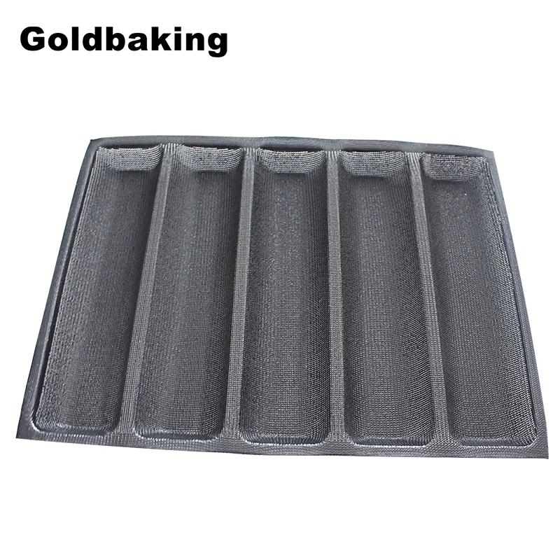 Goldbaking Silicone Bread Form Baguette Form French Bread Nonstick Baguette Baking Pan 5 Cavities Hoagie Roll Pan