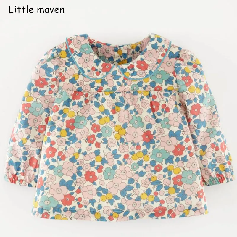 Little maven/детская брендовая одежда для маленьких девочек; осень г.; дизайн; хлопковые топы для девочек; футболка с цветочным принтом; 51239