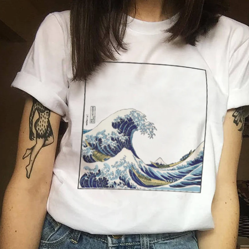 Фото Летняя женская мода Harajuku большой размер волна японский принт забавная футболка с