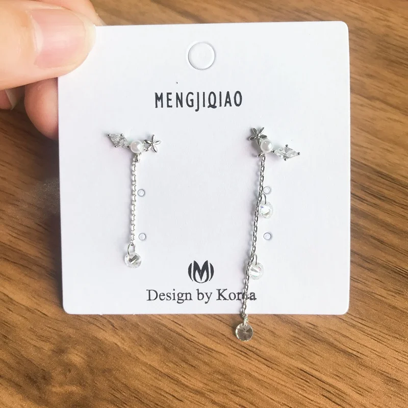 MENGJIQIAO новые корейские микро серьги с цирконием в форме сердца асимметричные серьги для женщин Dliecate Букле д 'ореиль ювелирные изделия для ушей - Окраска металла: pearl silver color