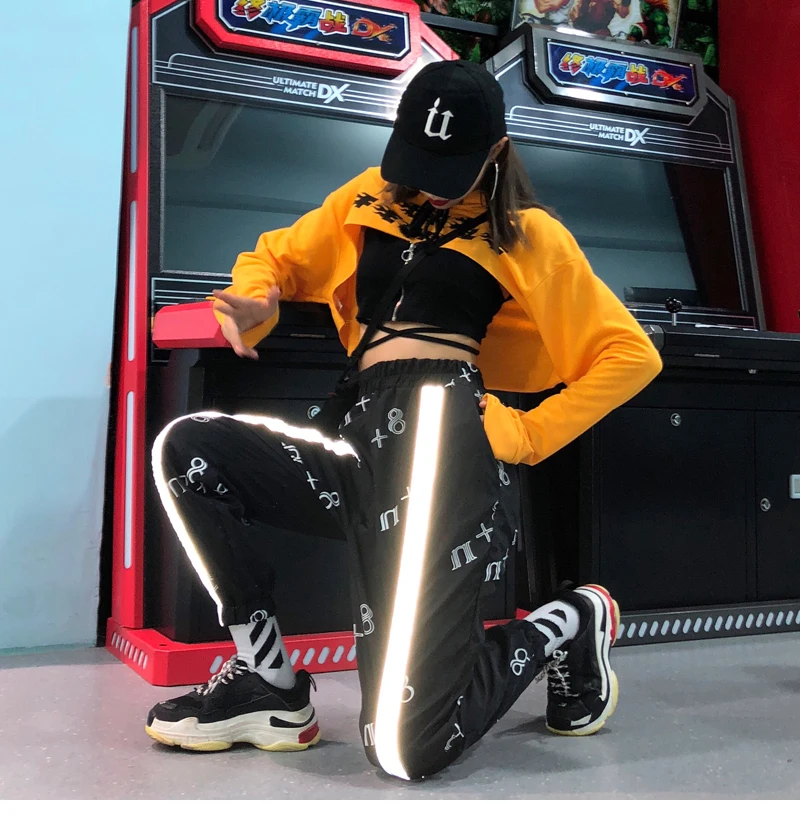 CheerSolo Hip Hop Pant Women Loose Streetwear Sweat Pants Harajuku Sweatpant Punk Rock Side Striped Print Trousers Clothes | Женская