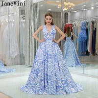 janevini chic floral print a line bridesmaid dresses satin sexy deep v neck backless sweep train wedding party dress plus size