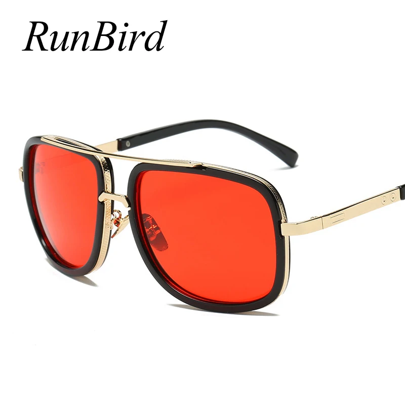 RunBird Квадратные Солнцезащитные очки женские роскошные брендовые дизайнерские золотые металлические оправы Oculos высокое качество коричневые солнцезащитные очки для мужчин 1230R