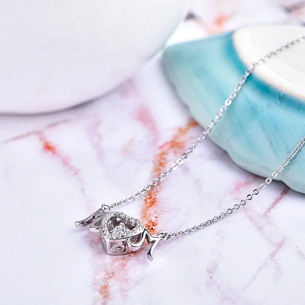 JO WISDOM Best Gift for Mom Heart 925 Sterling Silver Pendants Necklaces with Natural Topaz Dancing Stone Party |