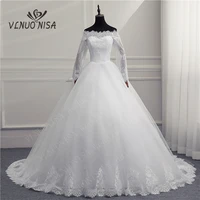 off shoulder elegant ivory white plus size wedding dress long sleeve vlnuo nisa bride ball gowns vestidos de noiva robe mariee