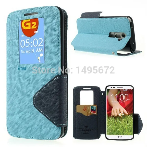 Рев Ultra Slim View Роскошный кожаный чехол для LG G2 D801 D802 хит цвет бумажник с карт