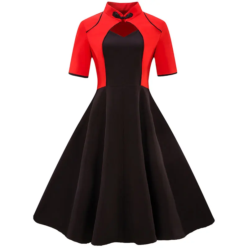 WLLW Для женщин Винтаж коктейльное свободное платье 1950 S короткий рукав Hollowed