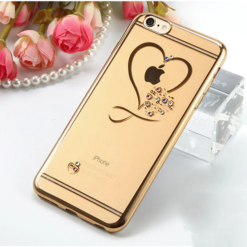 Сердце любовь Покрытие Крышки Для iPhone 7 PLUS 6/6 s 6 Плюс 5 5S SE Diamond Crystal Clear Мягкие TPU Коке