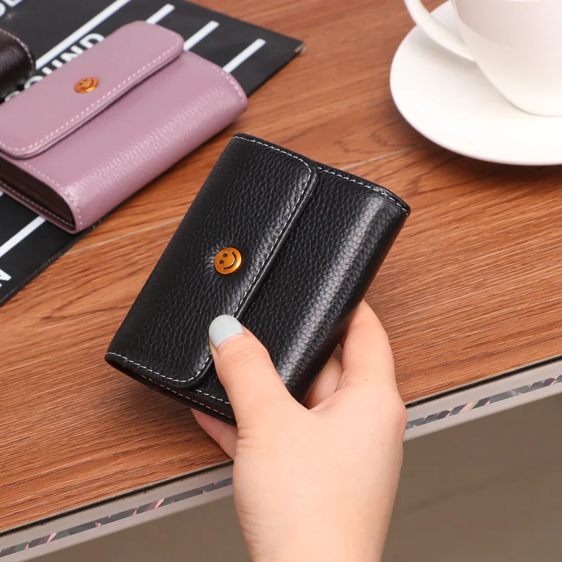 Smile black Маленький женский кошелек, короткий клатч, Rfid, кредитный держатель для карт, Дамский кошелек для монет, кошелек из натуральной кожи, женский кошелек, карман для денег - Цвет: Smile black